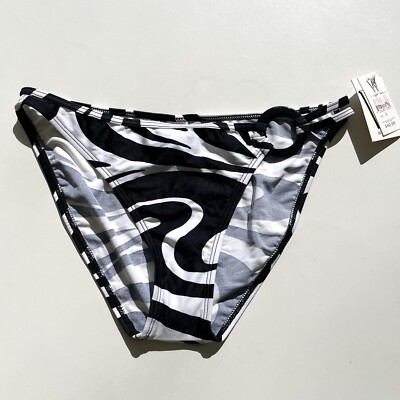 W Swim Black White Swirl Hipster Bikini Bottoms NWT Large Circle Disk Hip Accent