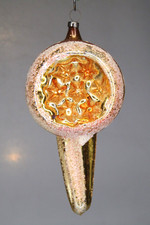 VTG Fluted Blown Glass Jumbo Indent Teardrop Mica STAR Christmas Ornament German