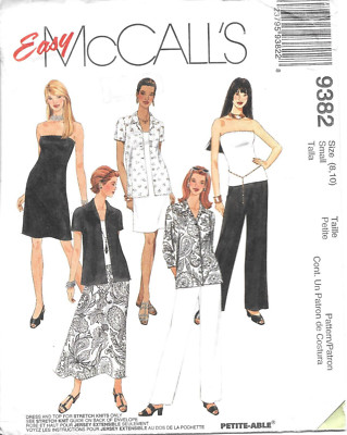 McCalls Sewing Pattern 9382 Misses Dress Top Shirt Pull-On Pants Skirt Size 8-10