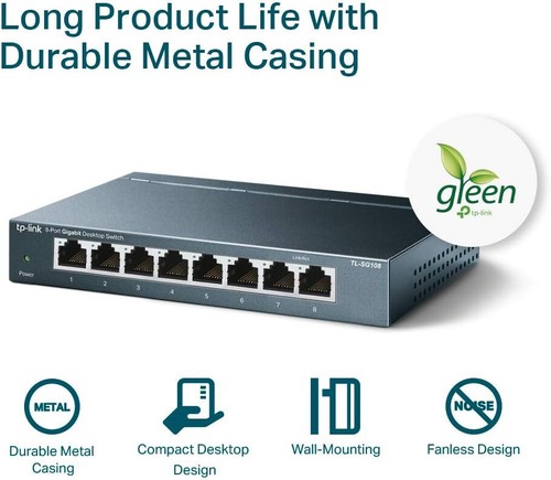 TL-SG108 SWITCH LAN ETHERNET 8 PORTE GIGABIT RJ45 1000 Mbps TP-LINK 10/100/1000 - Imagen 3 de 5