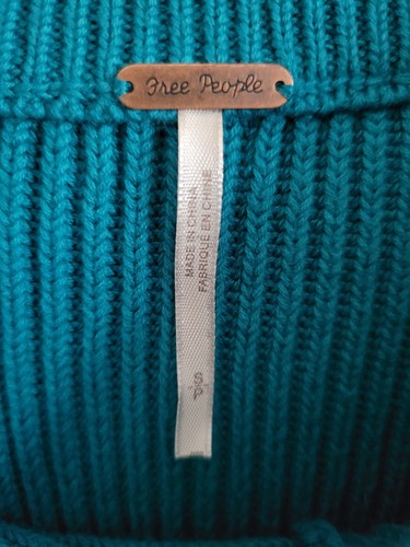 Free People Downtown Asymmetrical Ribbed Sweater Turquoise Blue Pullover Small - Picture 3 of 5
