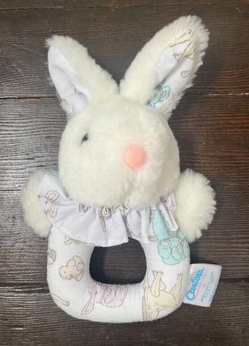 Carters Prestige Vintage Peluche Conejito Anillo Círculo Sonajero Blanco Portátil - Imagen 2 de 4