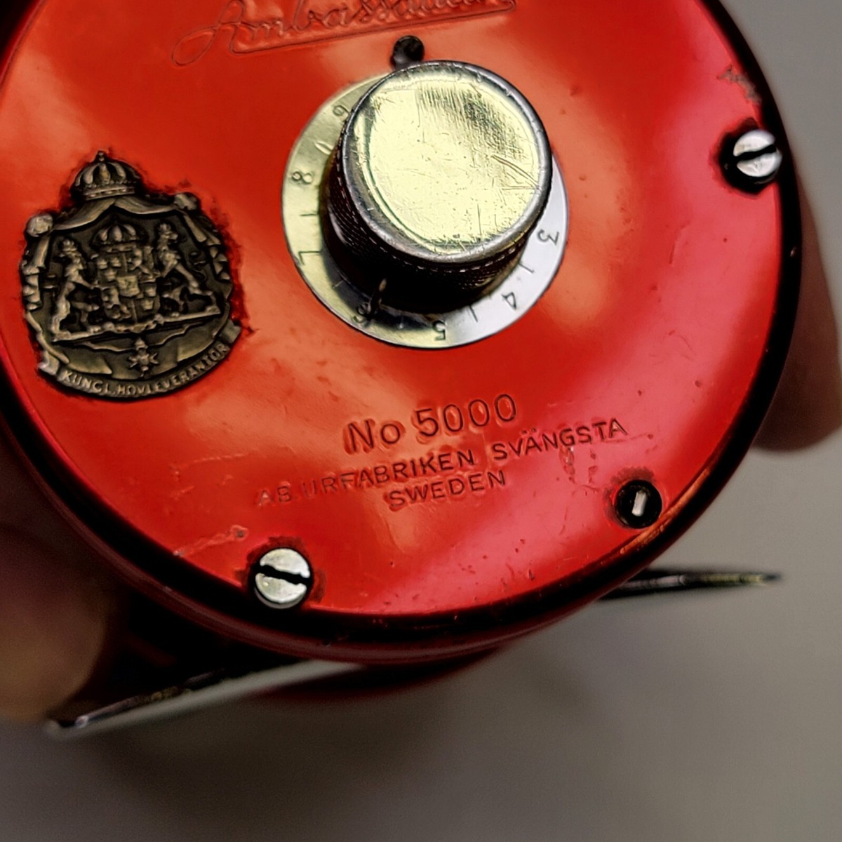 Vintage Abu Ambassadeur No 5000 3-Screw Svangsta Sweden Red