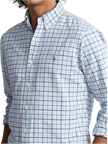 POLO RALPH Polo Ralph Lauren Classic Fit Oxford Shirt Blue/Green/New Rose Multi - Picture 3 of 3