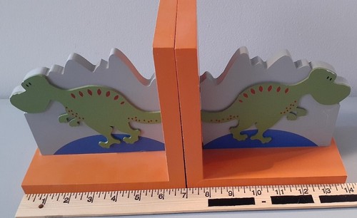 Creative Concepts Dinosaur Bookends Wooden Orange Green 7in - Picture 4 of 5