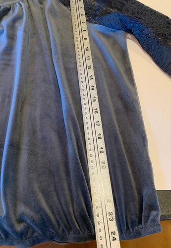 New $78 Velvet Velour Lace Top Fairy Medium/Large Romantic Soft Slate Blue Lacy - Picture 14 of 16