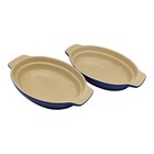 LE CREUSET Heritage Stoneware Au Gratin Oval Dishes Caseroles Blue 10.5 x 6.75 