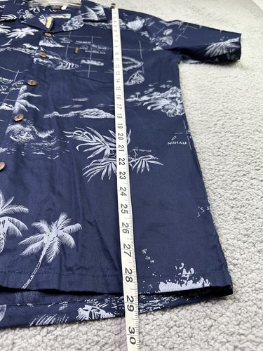 Camisa hawaiana Palmwave para hombre azul talla M mapa de islas hawaianas informal playa - Imagen 4 de 6
