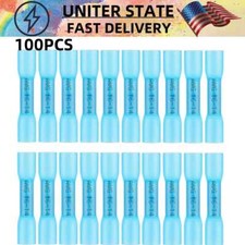 US 100PCS 16-14 Gauge Heat Shrink Butt Crimp Terminals Wire Connectors AWG Blue
