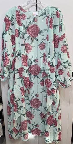 NWT LuLaRoe XL Mint Green Pink Mauve Green Floral Shirley Long Duster Kimono - Picture 3 of 7