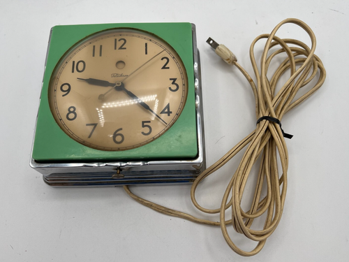 Vintage 1930's Telechron Green & Chrome Consort Wall Clock 2F01 - Works READ