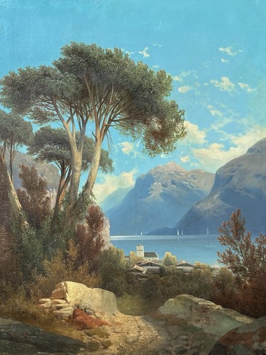 Antique Italian Landscape Oil Painting Lake Como Italy by Hearsch Dated 1880 - Picture 7 of 7