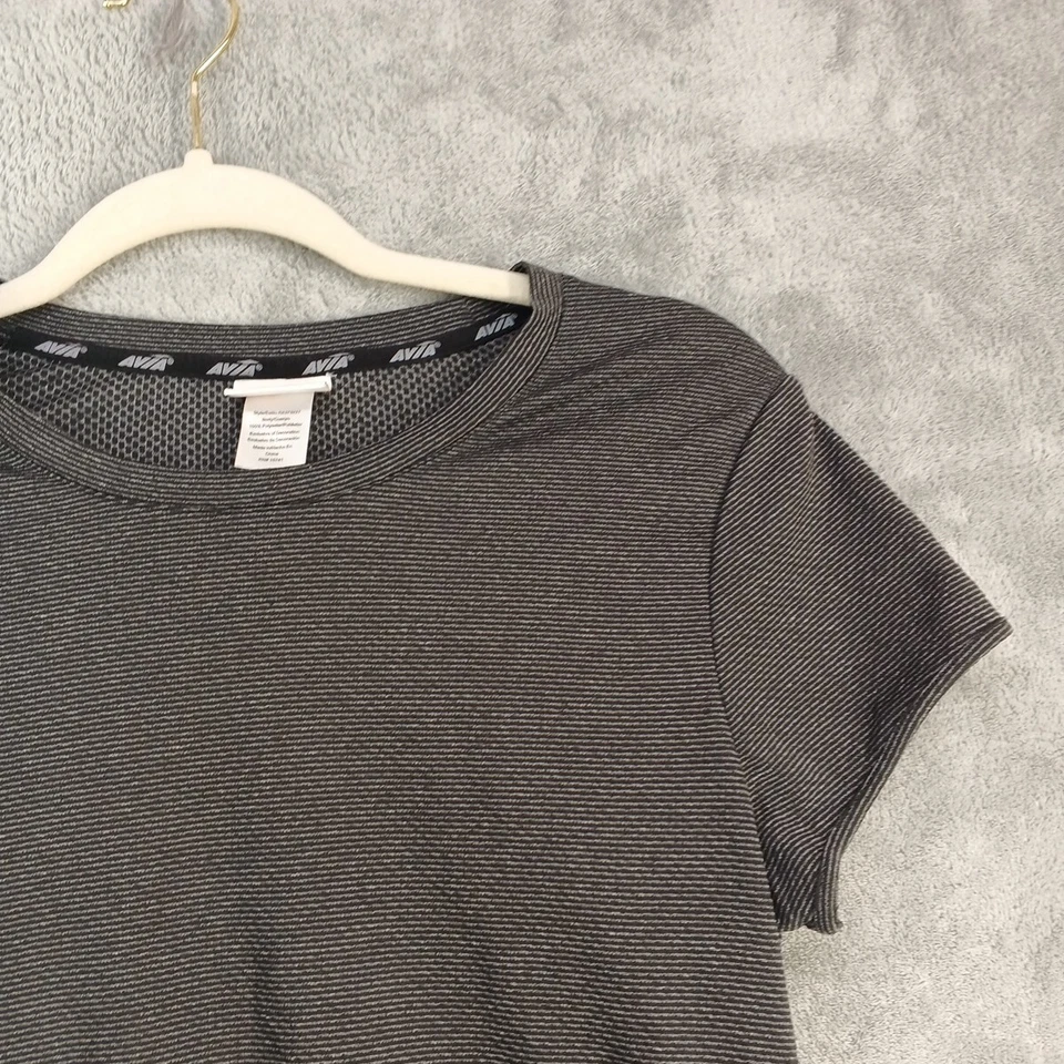 Camiseta AVIA Activewear Talla M (8-10) Estilo Ajustado Rayas Gris Tejida Gimnasio Entrenamiento Foto 3 de 4