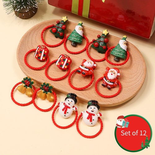 Christmas Hair Ties Bulk 12 Pieces Hair Ties Cute Hair Bands with Santa Claus - Picture 10 of 12