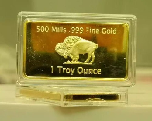 1 oz One Troy Ounce American Buffalo 500 Mills .999 Fine Gold Plated Bar - Picture 4 of 6