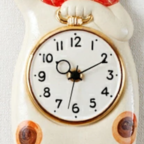 Orologio da parete a pendolo giapponese bianco gatto fortunato Manekineko regalo ceramica - Foto 10 di 21