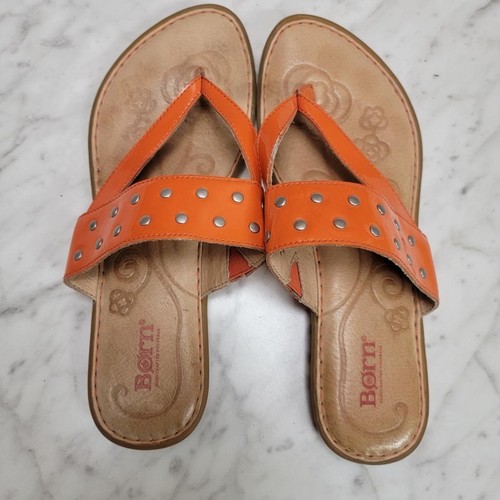 Womens 9 M Born Krysten Sandals Orange Patent Leather Studded Thong Flat Slip-On - Picture 6 of 10