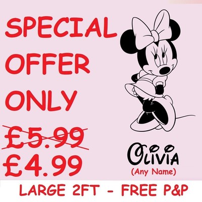 PERSONALISED MINNIE MOUSE WALL STICKERS KIDS WALL ART DECALS BEDROOM