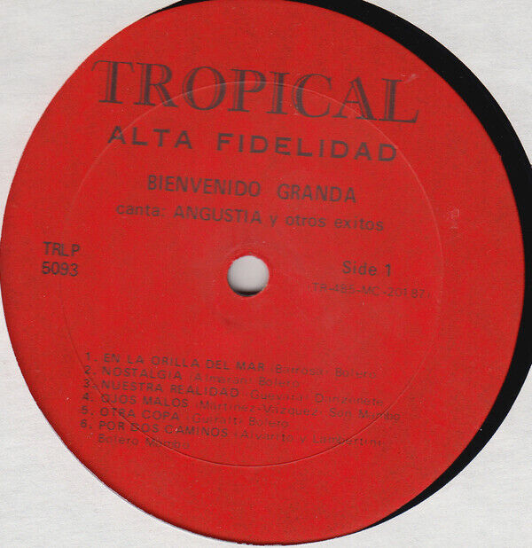 Bienvenido Granda - Canta: Angustia Y Otros Exitos - Tropical (3) - TRLP  5093 