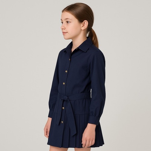 Zara youth kids girls 11-12 navy blue long sleeve button down pleated dress