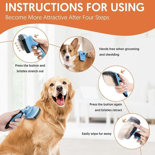Cepillo Usitek para perros/gatos desprendimiento y aseo autolimpiante cepillo liso perros/C... - Imagen 3 de 3