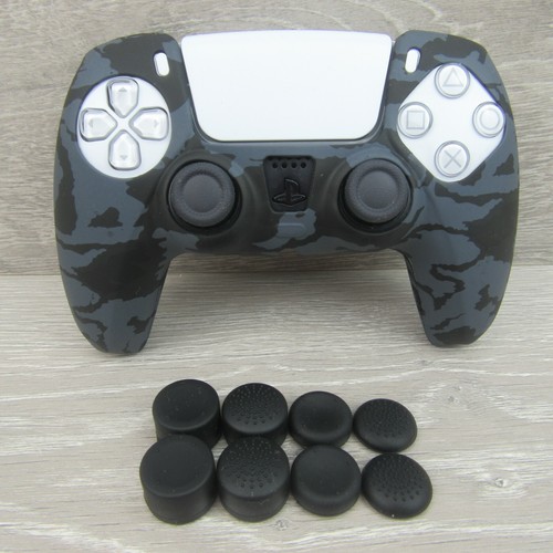 For PS5 Controller Silicone Grip Black Camo Cover + (8) Analog Thumb Caps - Picture 2 of 11