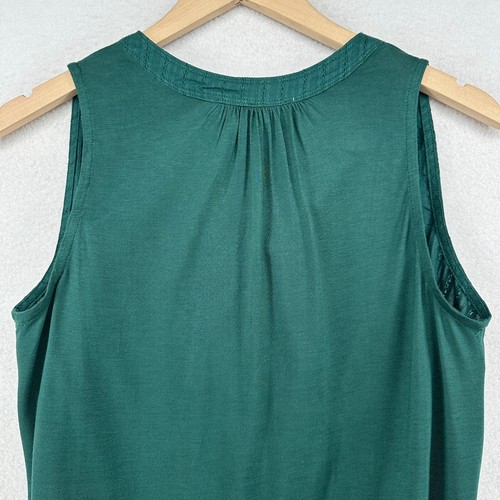 LOFT Top S Henley Mixed Media Shell Sleeveless Tank Flowy Summer Green NEW - Picture 4 of 14