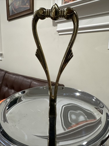 Vintage VOGUE Kromex Tidbit 3 Tier Serving Tray Two Tone Sliver And Gold Tone - Picture 2 of 10