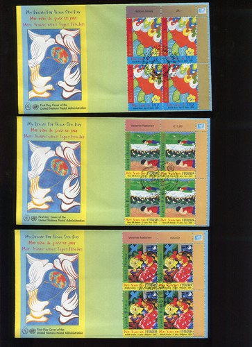 SET OF 13 United Nations 2004 DREAM FOR PEACE COVERS FDC'S NY, GENEVA & VIENNA - Picture 2 of 5