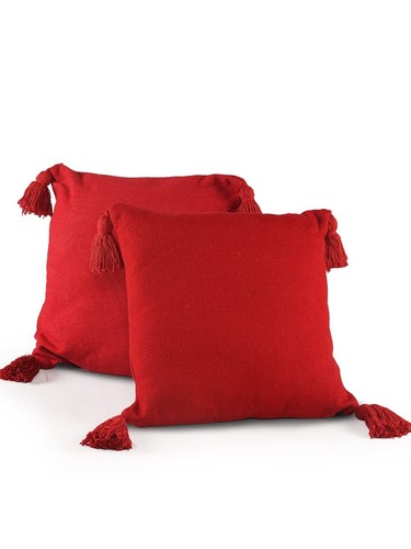 Decorative Cotton Cushion Covers With Tassel Throw Pillow Set of 2, 16x16 inches - Picture 1 of 8