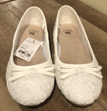 SO Pensacola Girls' Ballet Flats, WHITE Memory Foam Size: 4