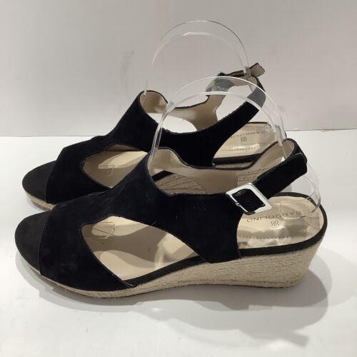 Bandolino Damengröße 9,5 M schwarz Leder Natasha Keilabsatz Leder Espadrille Exc - Bild 4 von 6