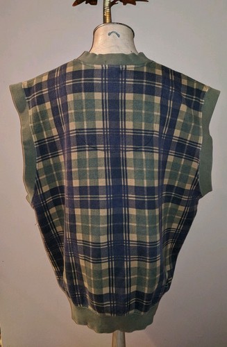 Izod mens plaid green golf vest sweatshirt cotton golfing shirt xl pull over - Picture 6 of 7