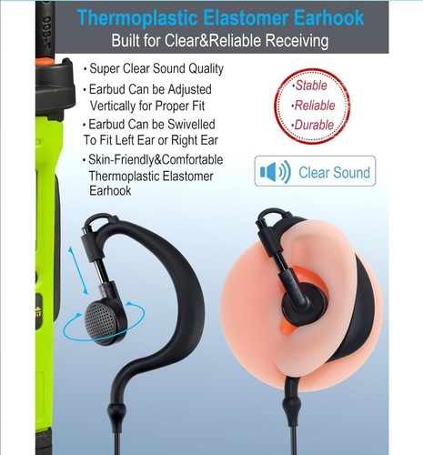 5 PACK commountain CP200D CLS1410 Earpiece with PTT/Mic for Motorola Walkie Tal - Picture 2 of 9