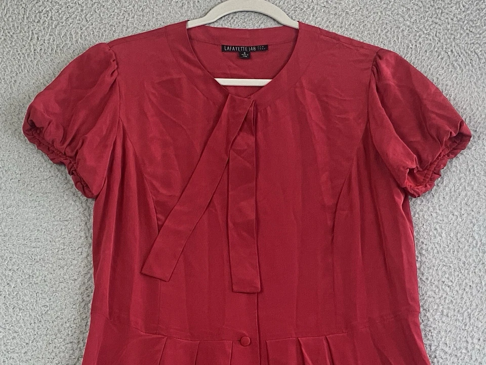 Lafayette 148 New York Short Sleeve Silk Dress Pockets Flowy Women’s Red Size 8 - Image 4 of 4