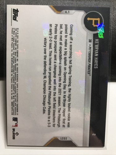 2021 Topps Now KE'BRYAN HAYES RC Home run on Opening Day SP PR 3,887 ROOKIE - Picture 2 of 2