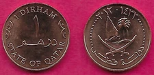QATAR 1 DIRHAM 1433-2012 UNC SAILING SHIP (DHOW) SAILING ON WAVES BESIDE AN ISLA