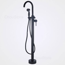 Floor Mounted Bath Free Standing Tub Water Filler Shower Faucet Black Matt NEW