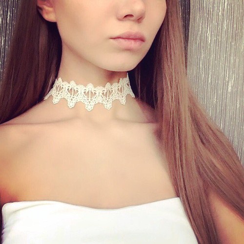 Choker Necklace White Lace Thick Scallop Edge Vintage Retro Wedding Formal - Bild 1 von 7