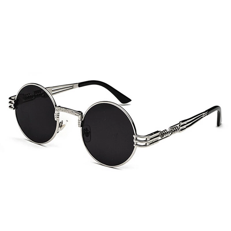 Gafas de sol redondas retro góticas steampunk para hombres mujeres con marco de metal circular Foto 4 de 4