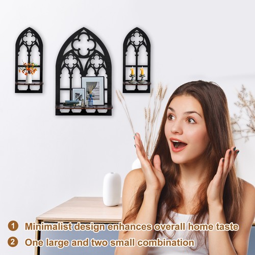 3 Pcs Crystal Display Shelf Gothic Wall Candle Sconces Window Shaped leaDT+ - Picture 5 of 11