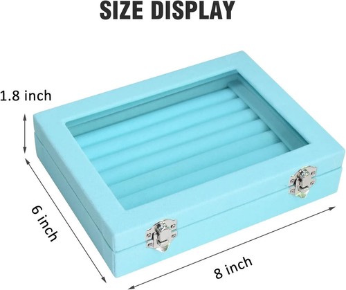 7 Slots Velvet Glass Ring Jewellery Display Storage Box Tray Case Holder - Picture 2 of 11