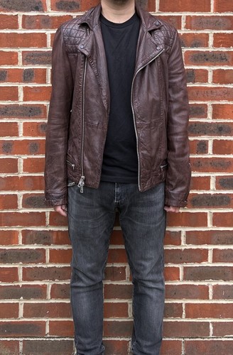 All Saints Mens Oxblood CONROY Leather Biker Jacket MEDIUM Bomber AllSaints - Picture 4 of 20