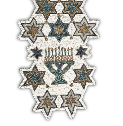 Hanukkah Beads Table Runner Candles Design Table Runner Luxury Tableware 13X36In - Picture 4 of 10