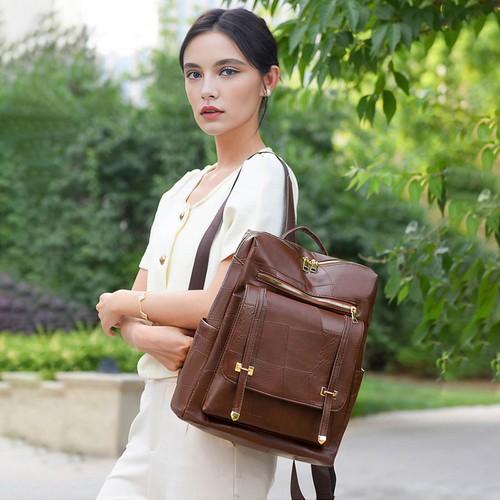 Damen-Laptoprucksack aus echtem Vintage-Leder Schulter Kurierrucksack Schule - Bild 30 von 33