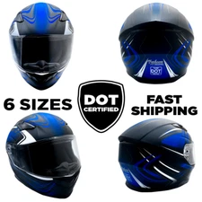 Full Face Helmet w/ Retractable Sun Visor Motorcycle Matte Blue Adult DOT 