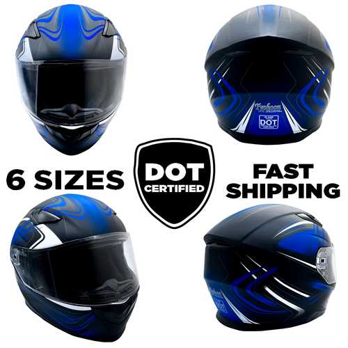 Full Face Helmet w/ Retractable Sun Visor Motorcycle Matte Blue Adult DOT  - Foto 1 di 10