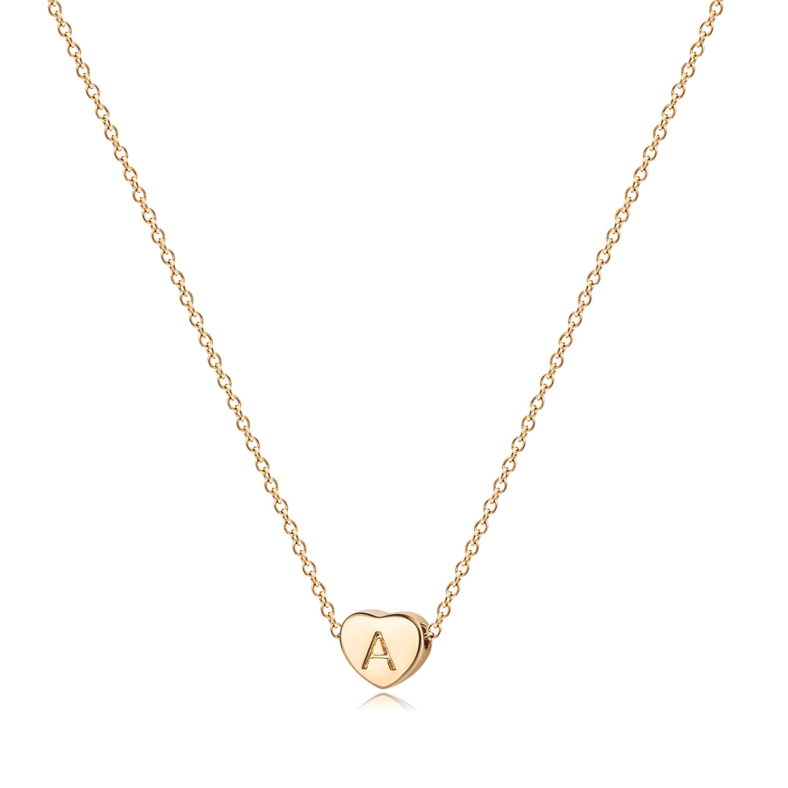 Tiny 14K Gold Plated Initial Heart Necklace - Handmade Dainty Letter Pendant