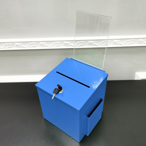 Blue Metal Donation Box Suggestion Tithes Offering Box Sign Holder 8.5X8.1X18" - Picture 6 of 8