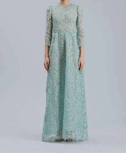 $3290 J. Mendel Women's Green Sage Lace Long Sleeve Gown Dress Size 10 - Picture 2 of 4